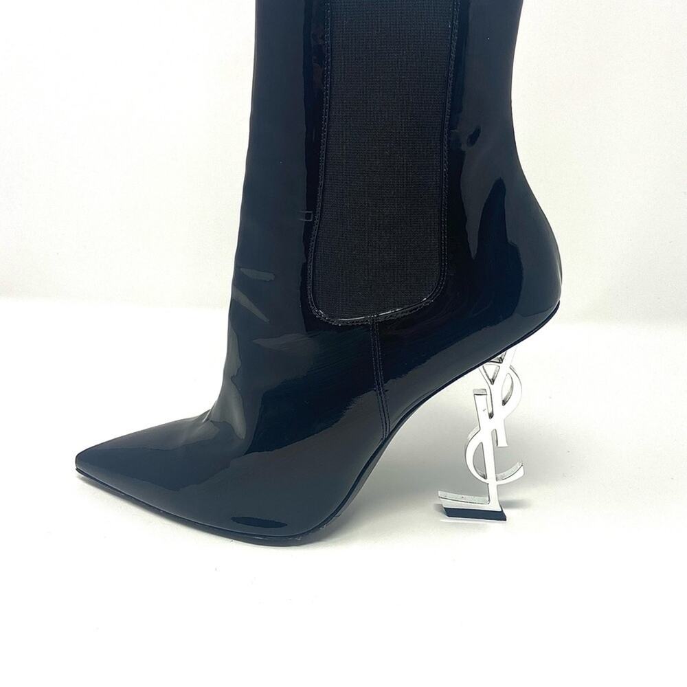 Saint Laurent Glossy Black Heeled Boots - Picture 3 of 13